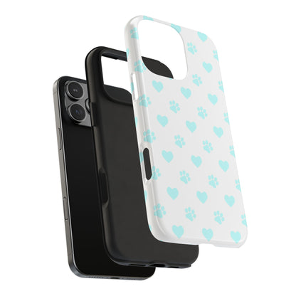 iPhone Case - Aqua Paw Print & Heart Design