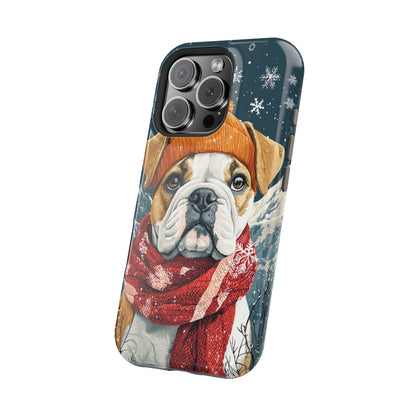 Cozy French Bulldog MagSafe iPhone Case – Rustic Fireplace Protective Cover