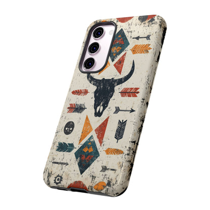 Tribal Bull Skull & Arrows Tough Samsung Galaxy Case – Rustic Western Design, Dual - Layer Protection - BOGO Cases