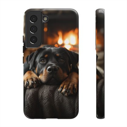 Cozy Rottweiler by the Fireplace Samsung Galaxy Case – Warm Rustic Design