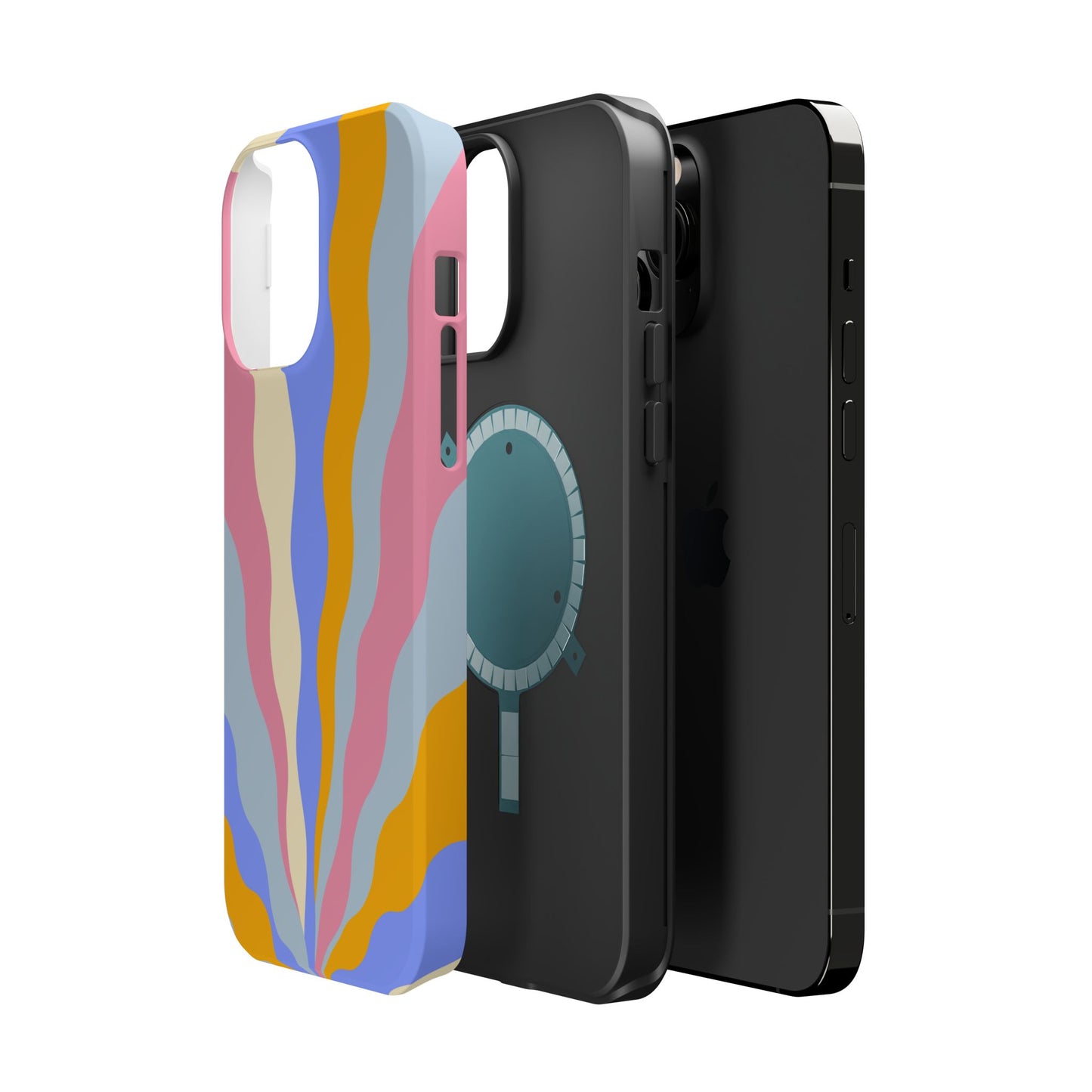 Pastel Radiance MagSafe iPhone Case – 70s-Inspired Dual-Layer Design with Wavy Sunburst Pattern