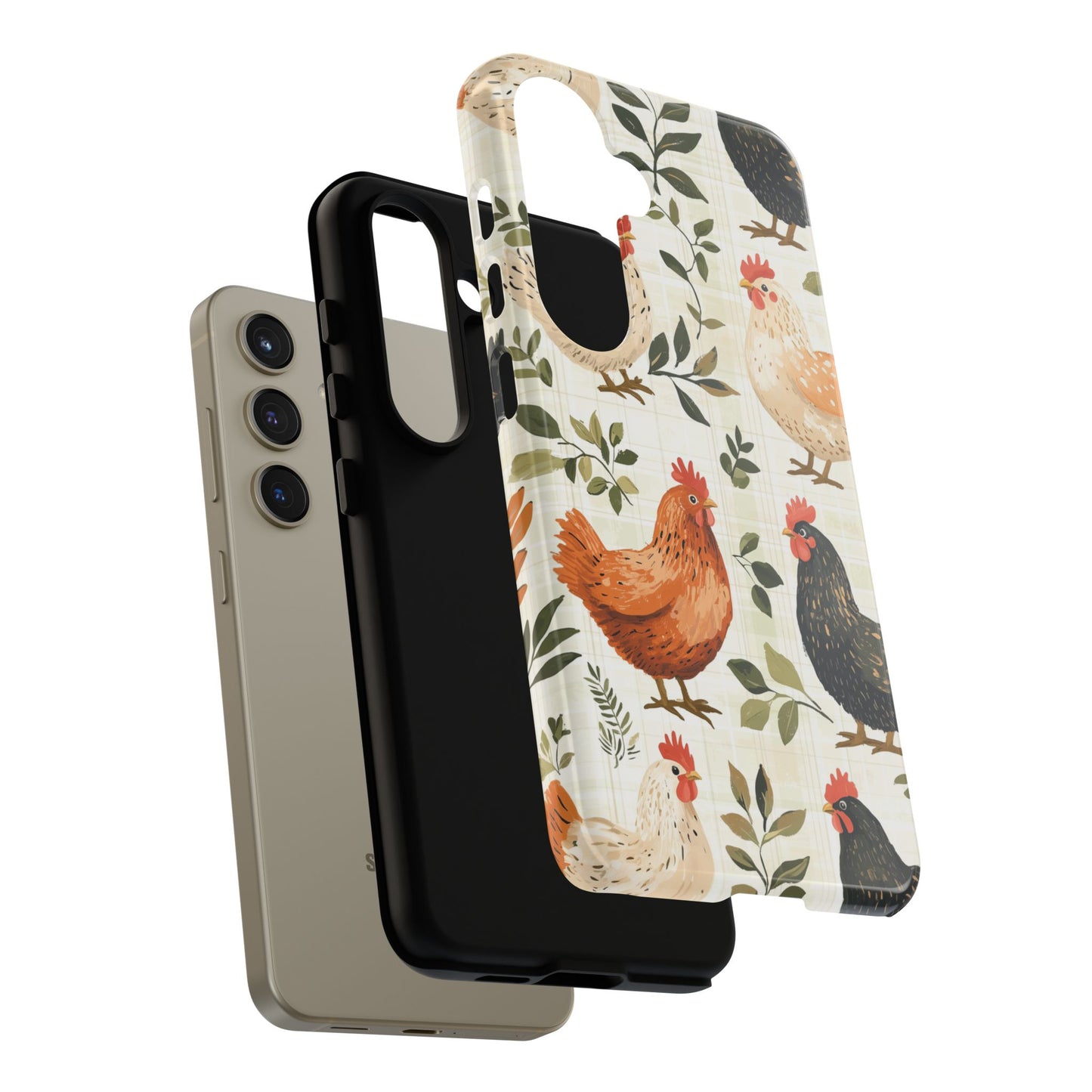 Samsung Galaxy Case: Vintage Chicken Farmhouse Case – Rustic Leaves Design