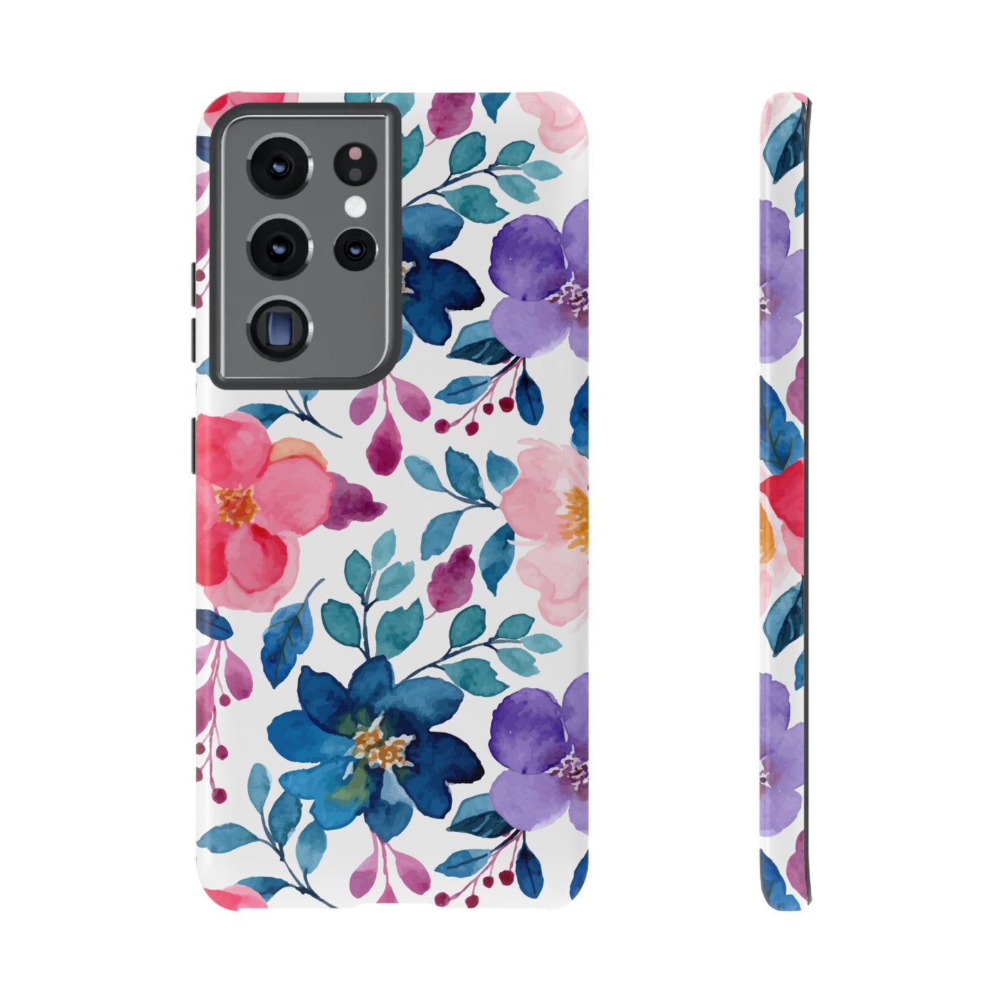 Mystic Bloom – Samsung Galaxy Case with Blue & Pink Watercolor Florals