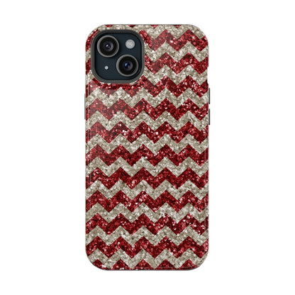 Sparkling Red & White Chevron – Glitter Illusion MagSafe iPhone Case