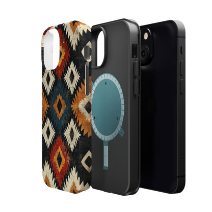 Rustic Tribal Sunburst Tough MagSafe iPhone Case – Vibrant Geometric Design, Dual-Layer Protection