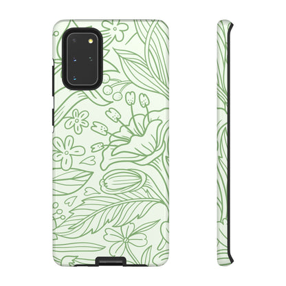 Sage Green Floral Line Art Tough Samsung Galaxy Case – Minimalist Botanical Design with Dual-Layer Protection