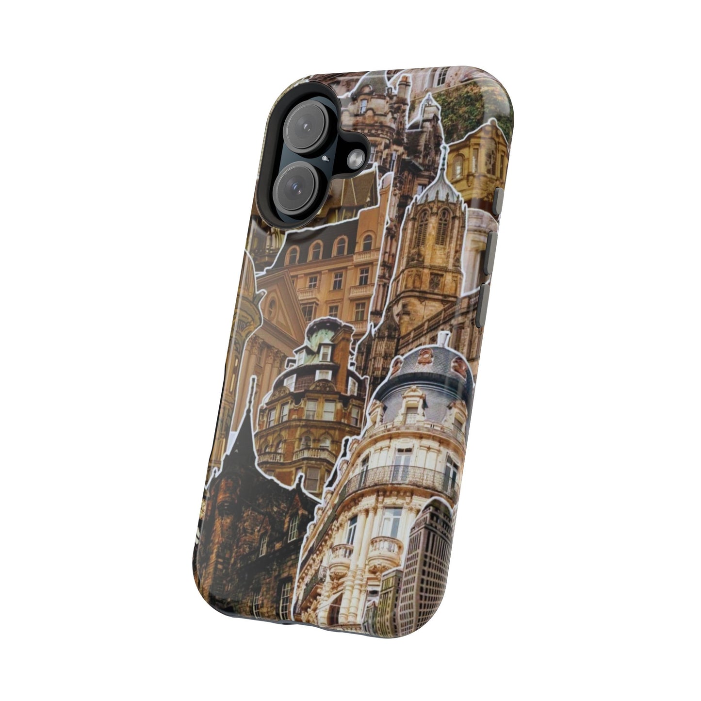 Vintage Architectural Collage MagSafe iPhone Case – Tough Dual-Layer Protection with Matte Finish