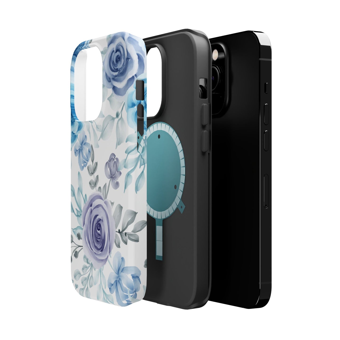 Elegant Blue & Violet Roses MagSafe Case – Artistic Floral Protection with Magnetic Charging Compatibility