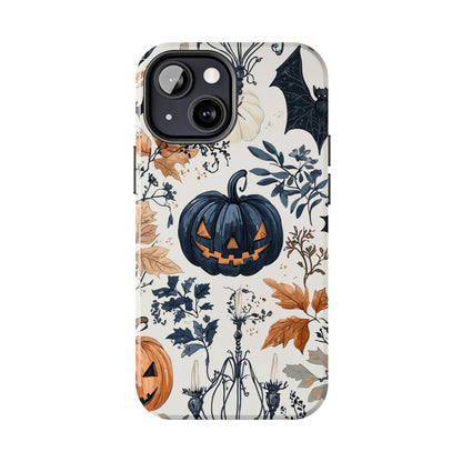 Vintage Halloween iPhone Case – Dark Jack-o'-Lanterns, Bats, and Autumn Leaves Design