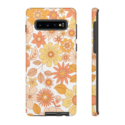 Vintage Floral Bloom Samsung Galaxy Case – Warm Orange & Yellow Retro Flower Design with Matte Finish