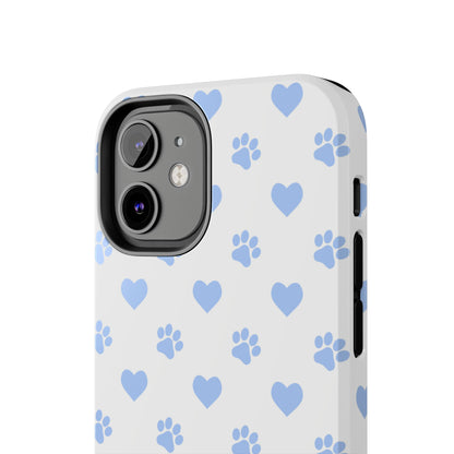 iPhone Case - Blue Paw Print & Heart Design