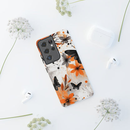 Orange Blossom & Black Butterfly Samsung Galaxy Case – Bold Floral Pattern with Modern Abstract Style