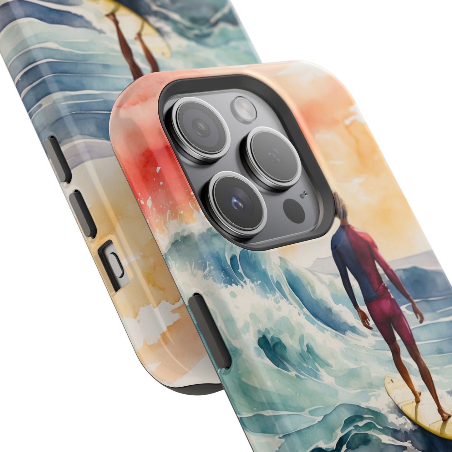 Surfer’s Sunset Wave MagSafe iPhone Case – Vibrant Watercolor Design