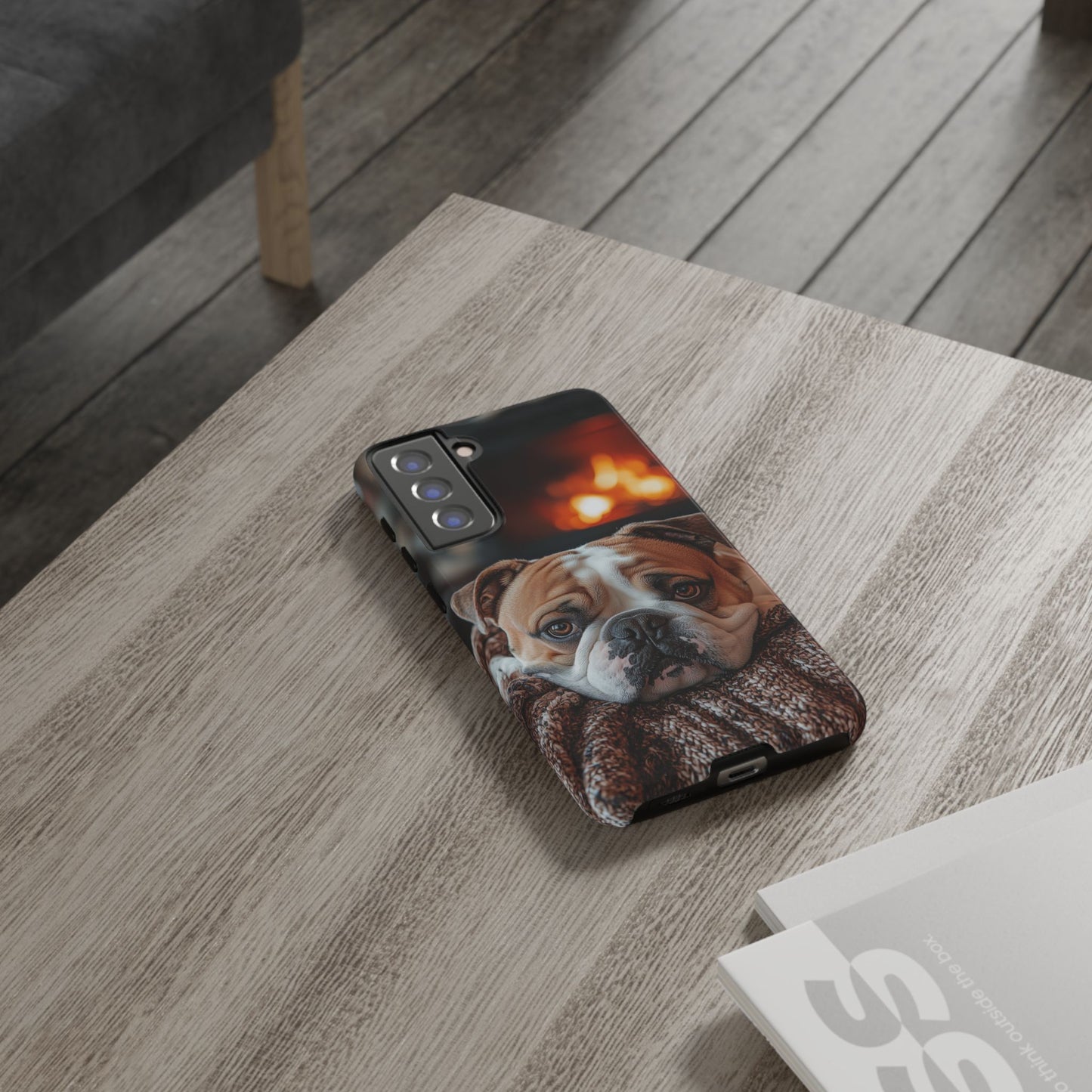 Cozy Bulldog Samsung Galaxy Case – Fireside-Inspired Protective Cover