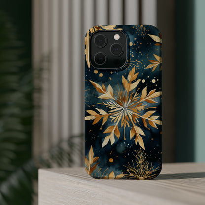 Gold Floral Snowflakes on Midnight Blue - MagSafe iPhone Series Case