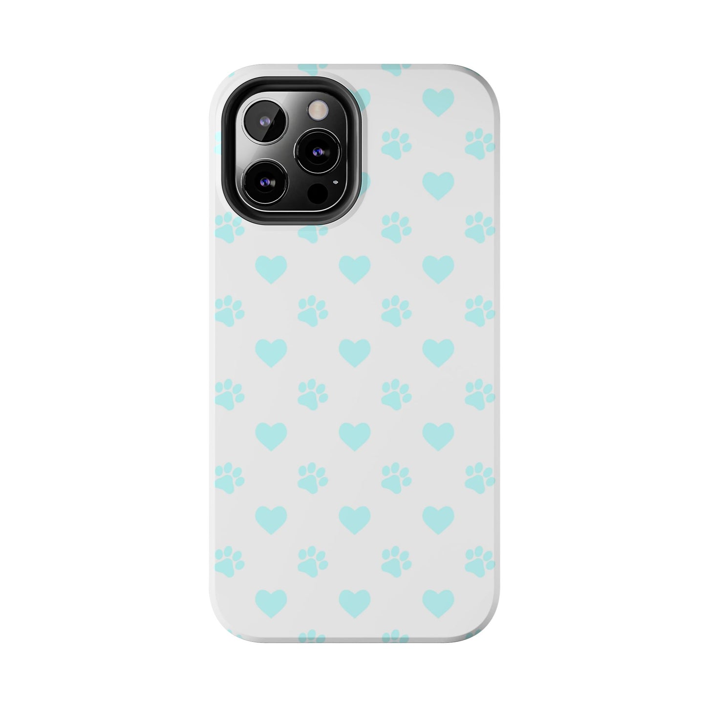 iPhone Case - Aqua Paw Print & Heart Design