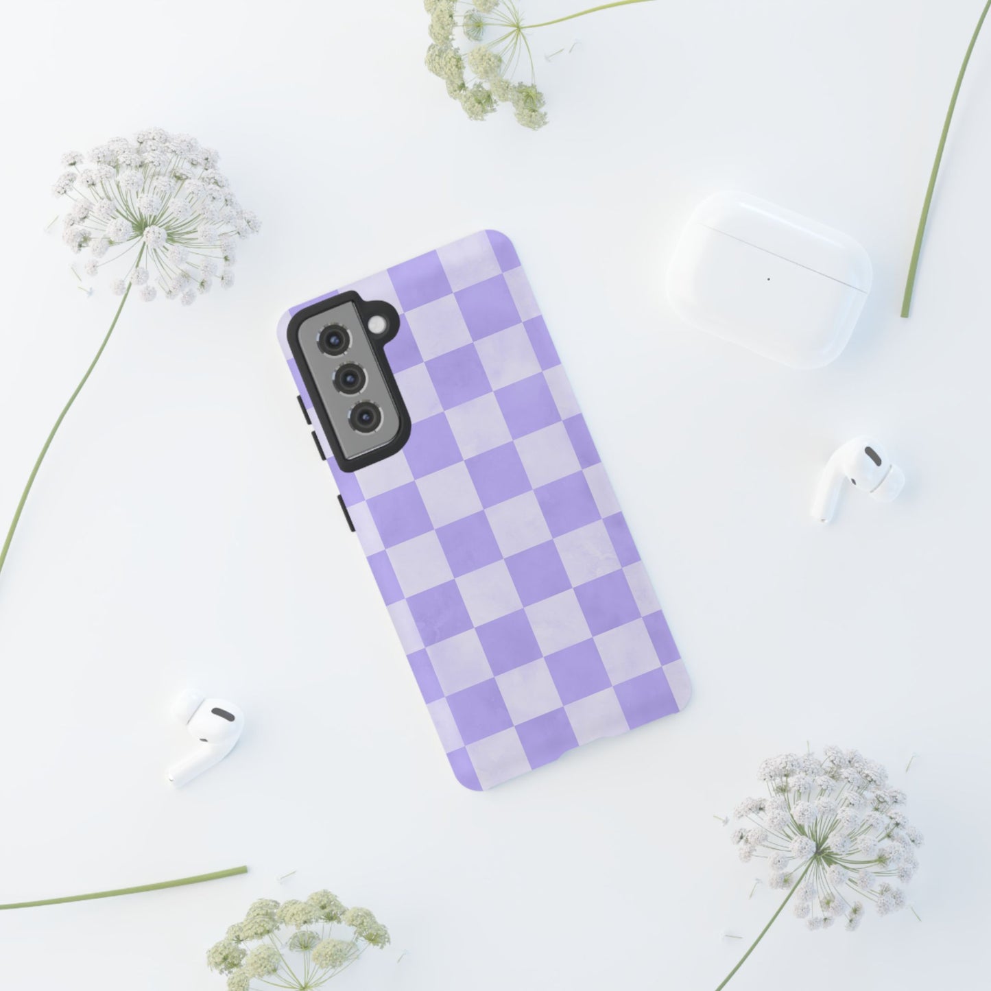 Lavender Checkerboard Samsung Galaxy Case – Shockproof, Smooth Matte Finish, Dual-Layer Design