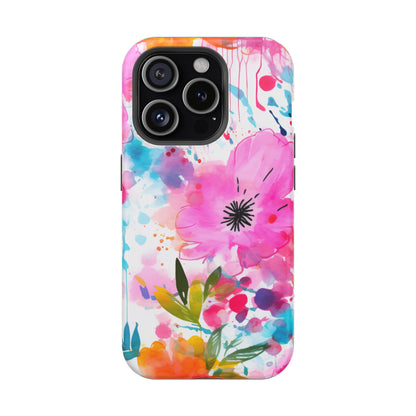 Color Splash Pink & Orange Watercolor Floral - MagSafe iPhone Case