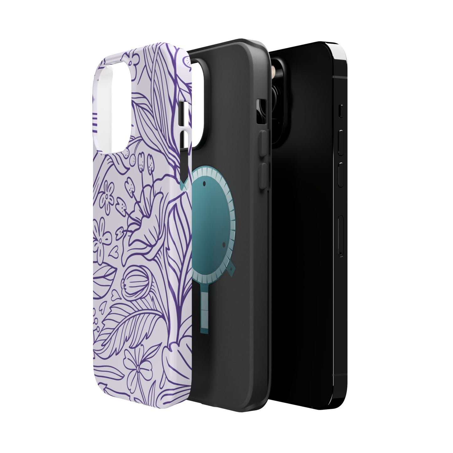 Lavender Floral Line Art Tough MagSafe iPhone Case – Minimalist Botanical Design with Dual-Layer Protection