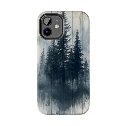 Rustic Pine Forest iPhone Case - Blue Toned Woodland Country Design