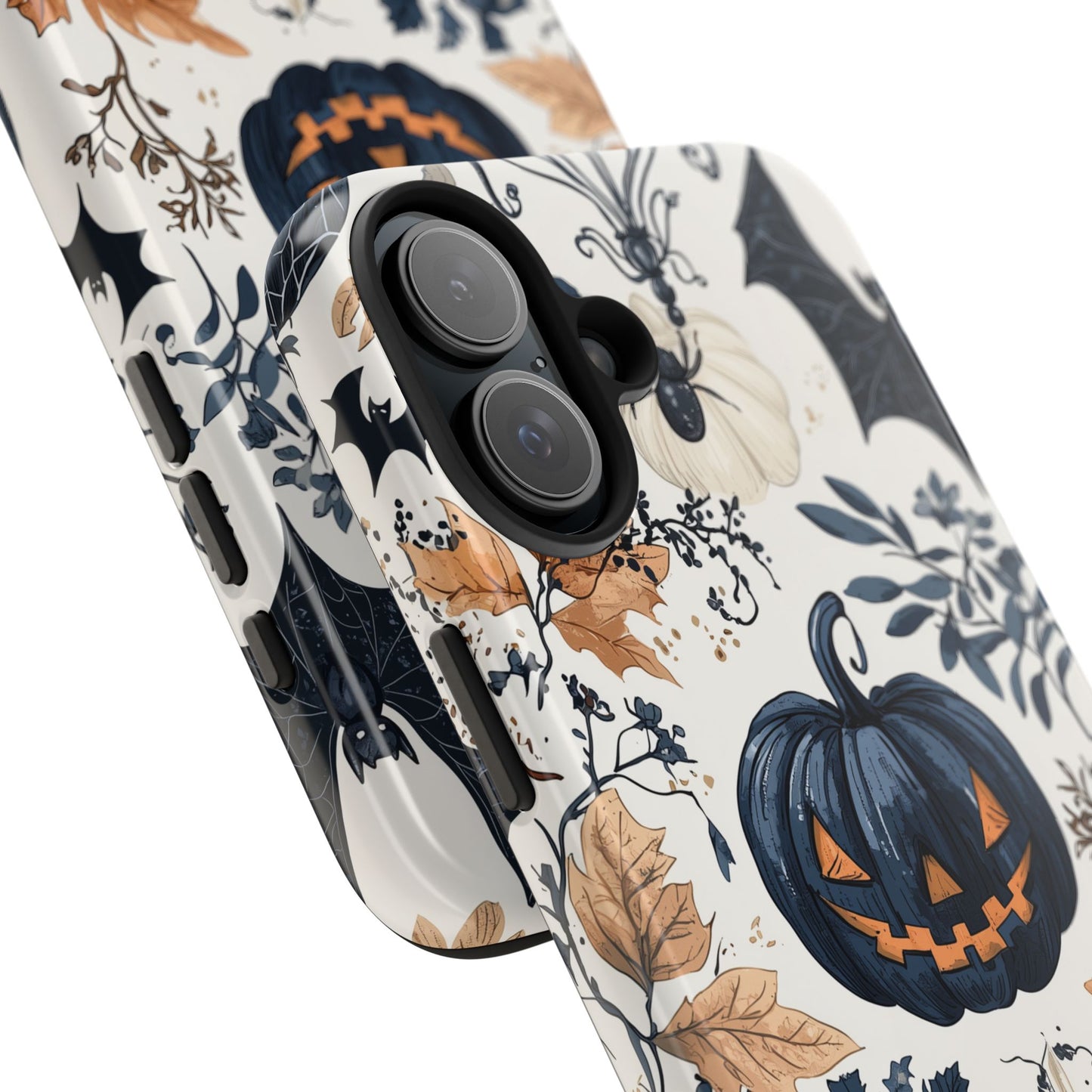 Vintage Halloween iPhone Case – Dark Jack-o'-Lanterns, Bats, and Autumn Leaves Design