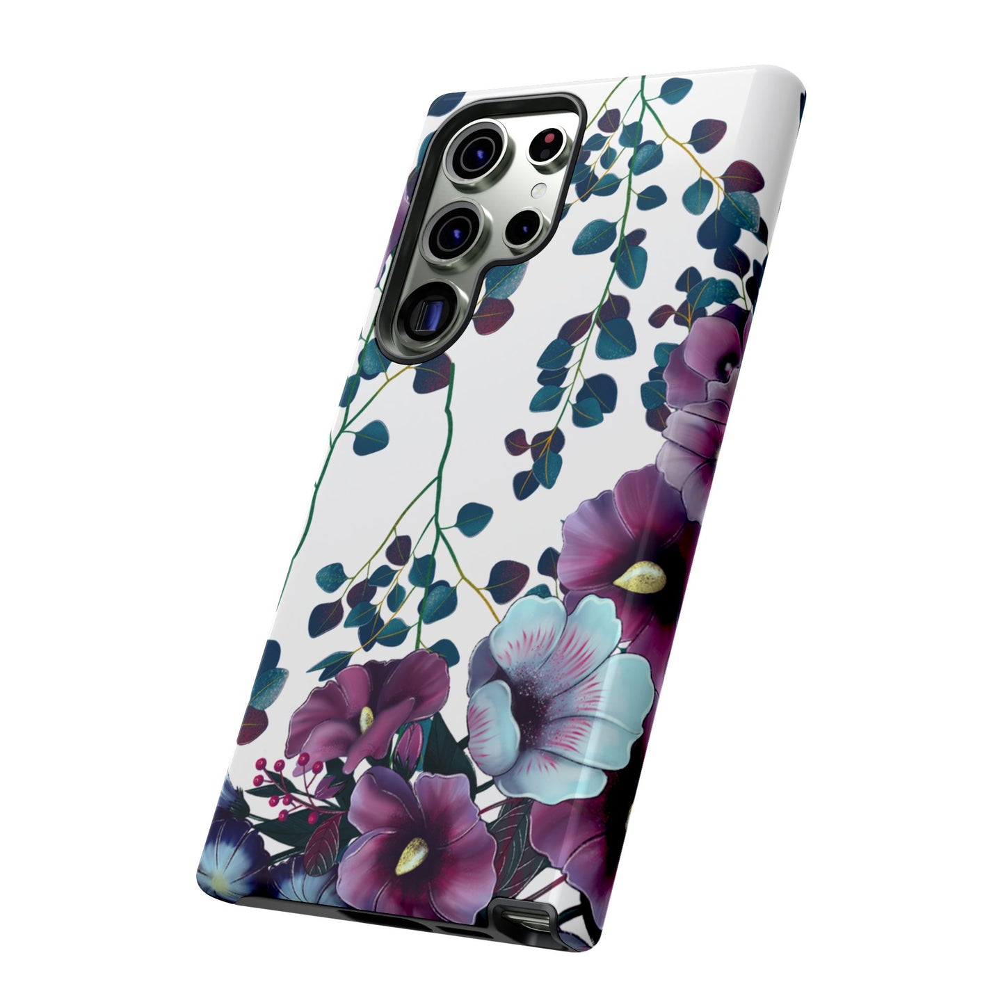 Moody Purple & Teal Floral Samsung Galaxy Series Case – Elegant Botanical Design