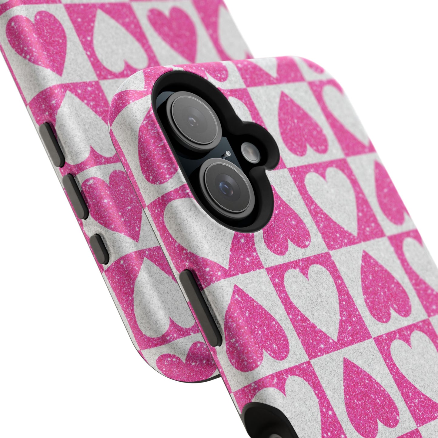 Pink Glitter Heart Checkered Pattern MagSafe Case