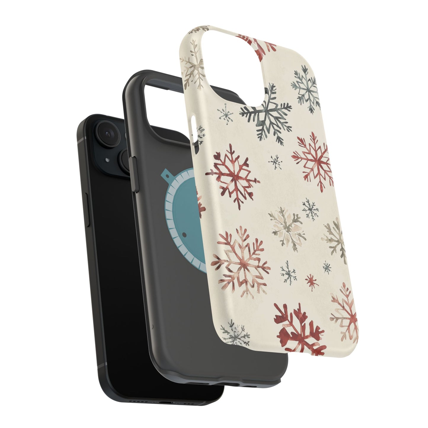 Vintage Red and Gray Snowflake Pattern – MagSafe iPhone Series Case