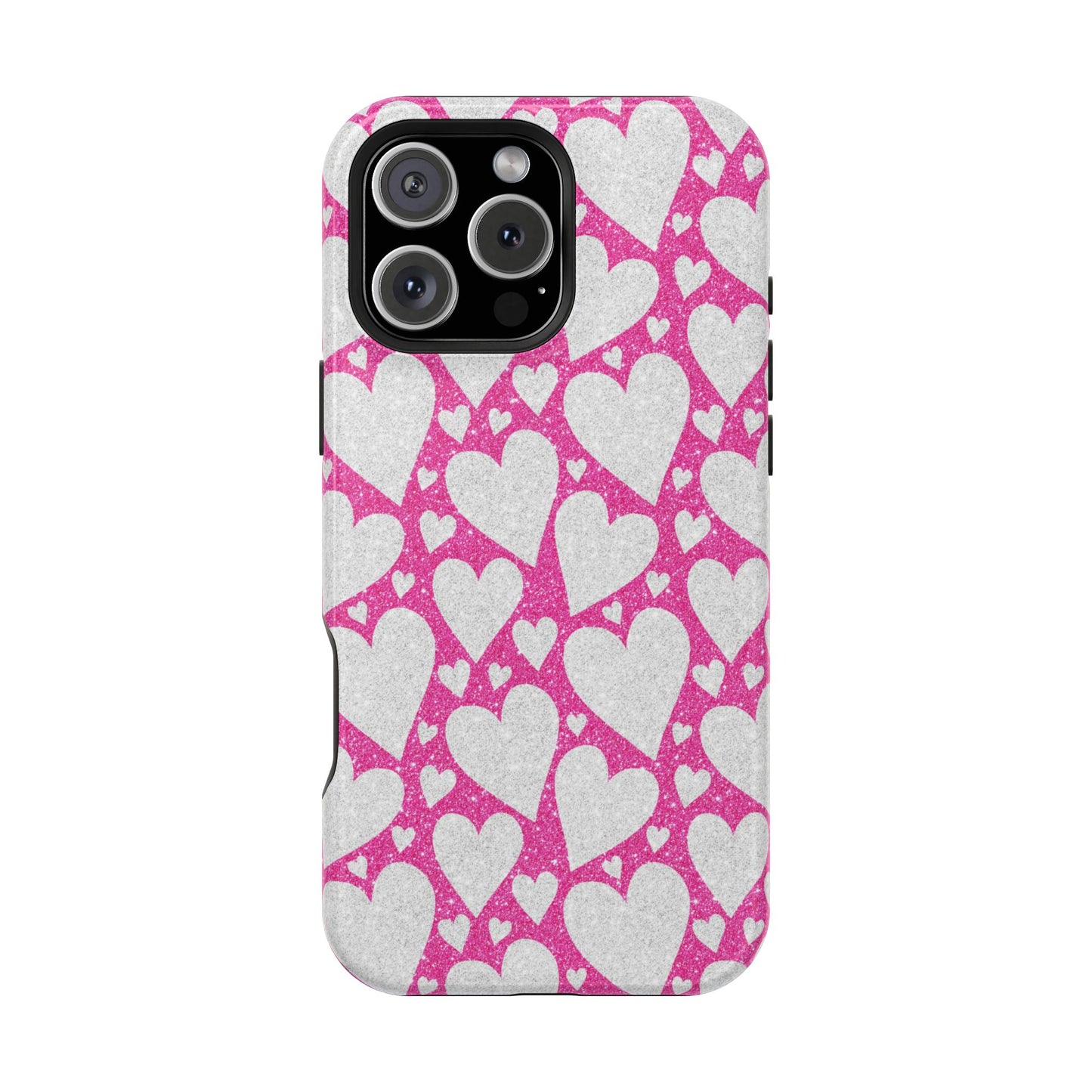 Pink and Silver Glitter Heart Pattern MagSafe Case