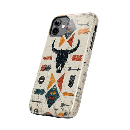 Tribal Bull Skull & Arrows Tough iPhone Case – Rustic Western Design, Dual - Layer Protection - BOGO Cases