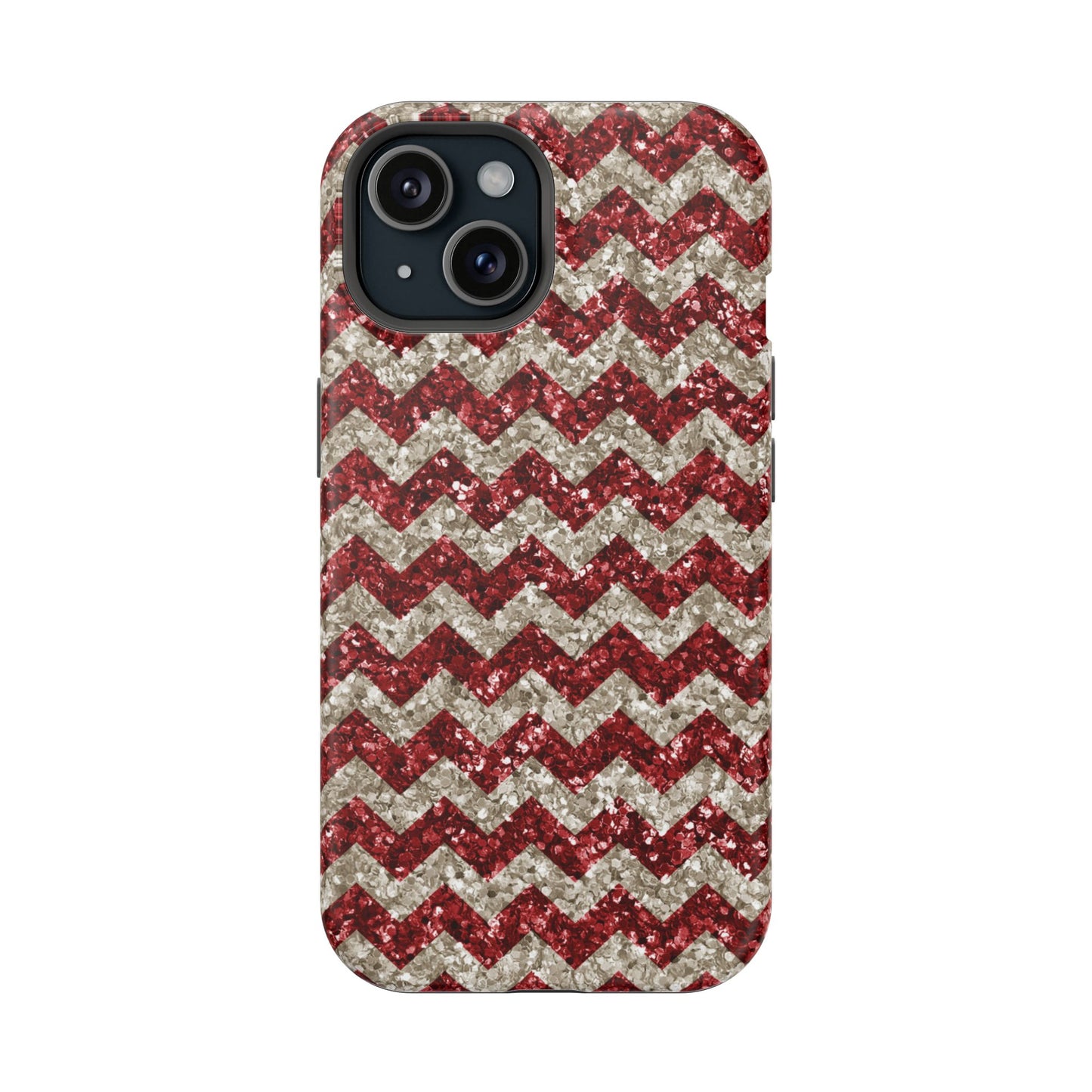 Sparkling Red & White Chevron – Glitter Illusion MagSafe iPhone Case