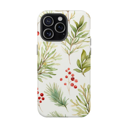 Winter Greenery & Berry Watercolor – MagSafe iPhone Series Case