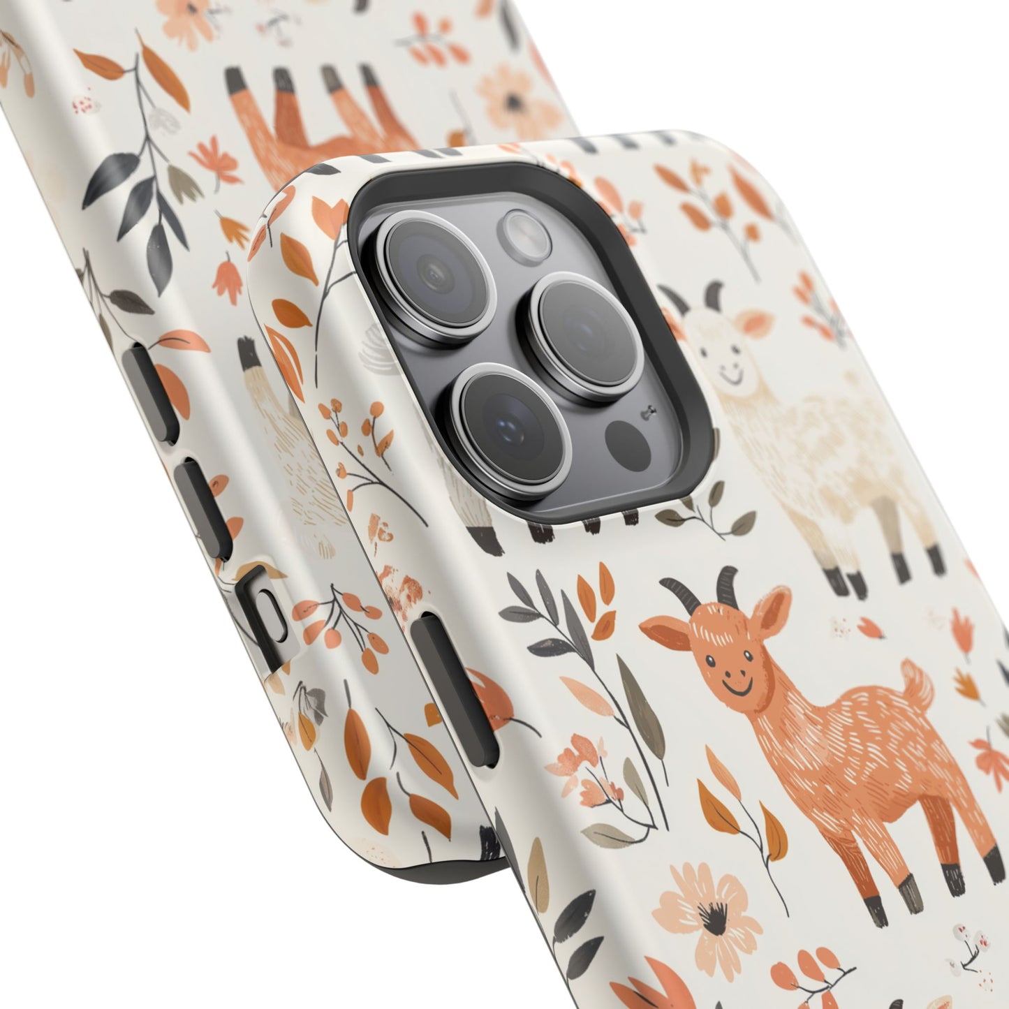 MagSafe iPhone Case: Smiley Goats & Dried Flowers – Vintage Charm