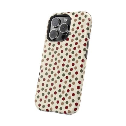 Festive Red & Green Polka Dots on Cream – MagSafe iPhone Case