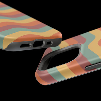 Retro Vibe Wavy Stripes MagSafe iPhone Case – 70s-Inspired in Teal, Orange, and Rust