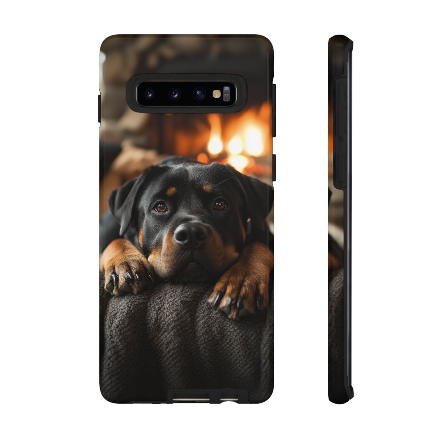 Cozy Rottweiler by the Fireplace Samsung Galaxy Case – Warm Rustic Design