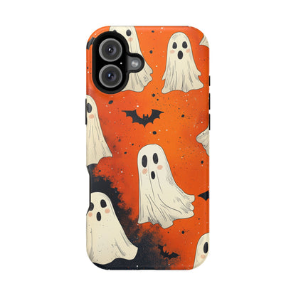 Spooky Ghosts & Bats  MagSafe iPhone Case – Vibrant Orange Halloween Design