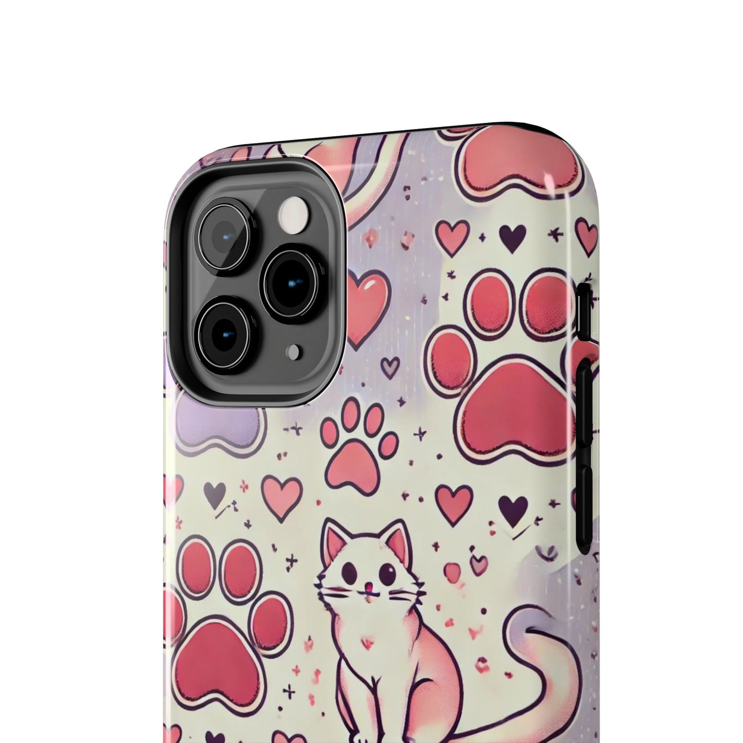 Cute Cat and Paw Print iPhone Case - Pet Lover’s Protective Cover