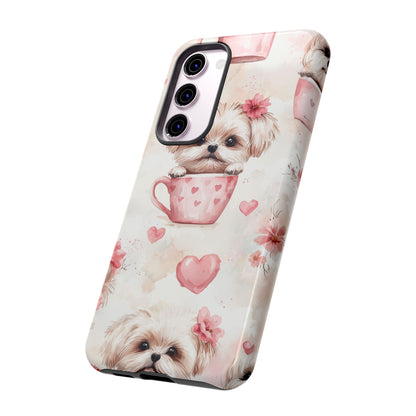 Floral Puppy in Teacup Samsung Galaxy  Case – Cute Pink Flower Design, Tough Dual-Layer Protection