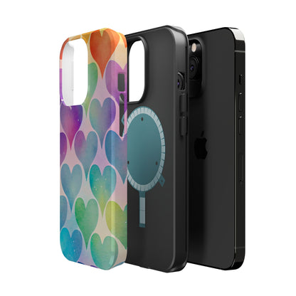 Rainbow Hearts Watercolor iPhone Case – Slim Design, Glossy Finish