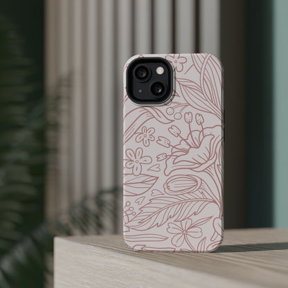 Blush Floral Line Art Tough MagSafe iPhone Case – Delicate Minimalist Design with Dual-Layer Protection