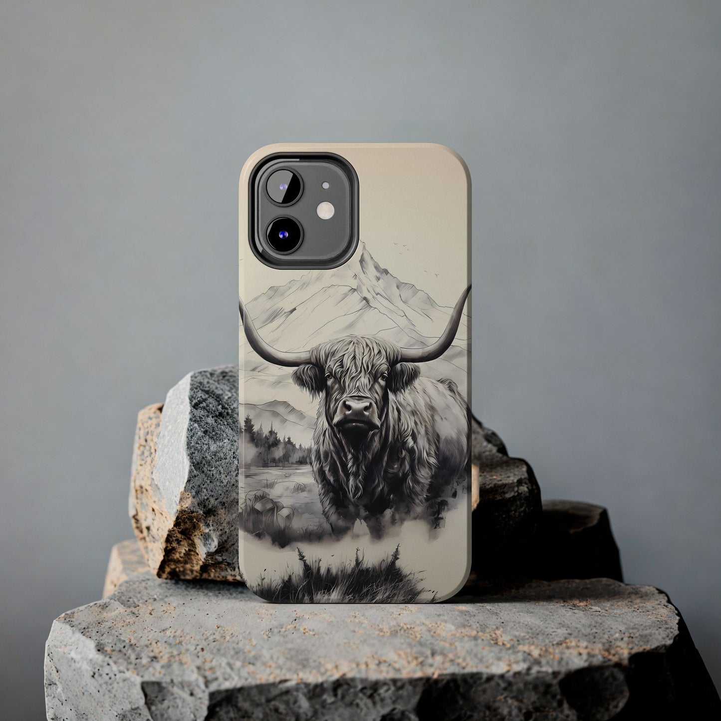 Highland Cow with Majestic Mountain Valley Backdrop | Western Cowgirl Phone Cases