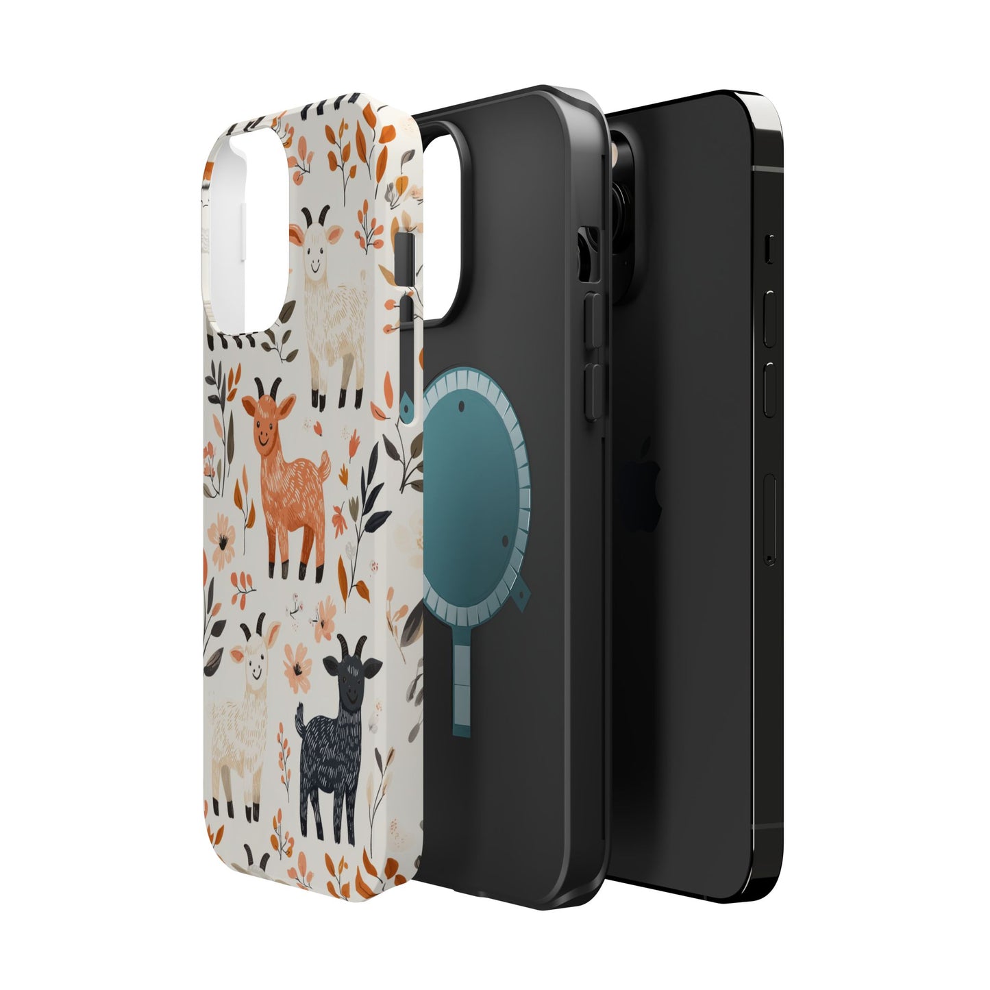 MagSafe iPhone Case: Smiley Goats & Dried Flowers – Vintage Charm