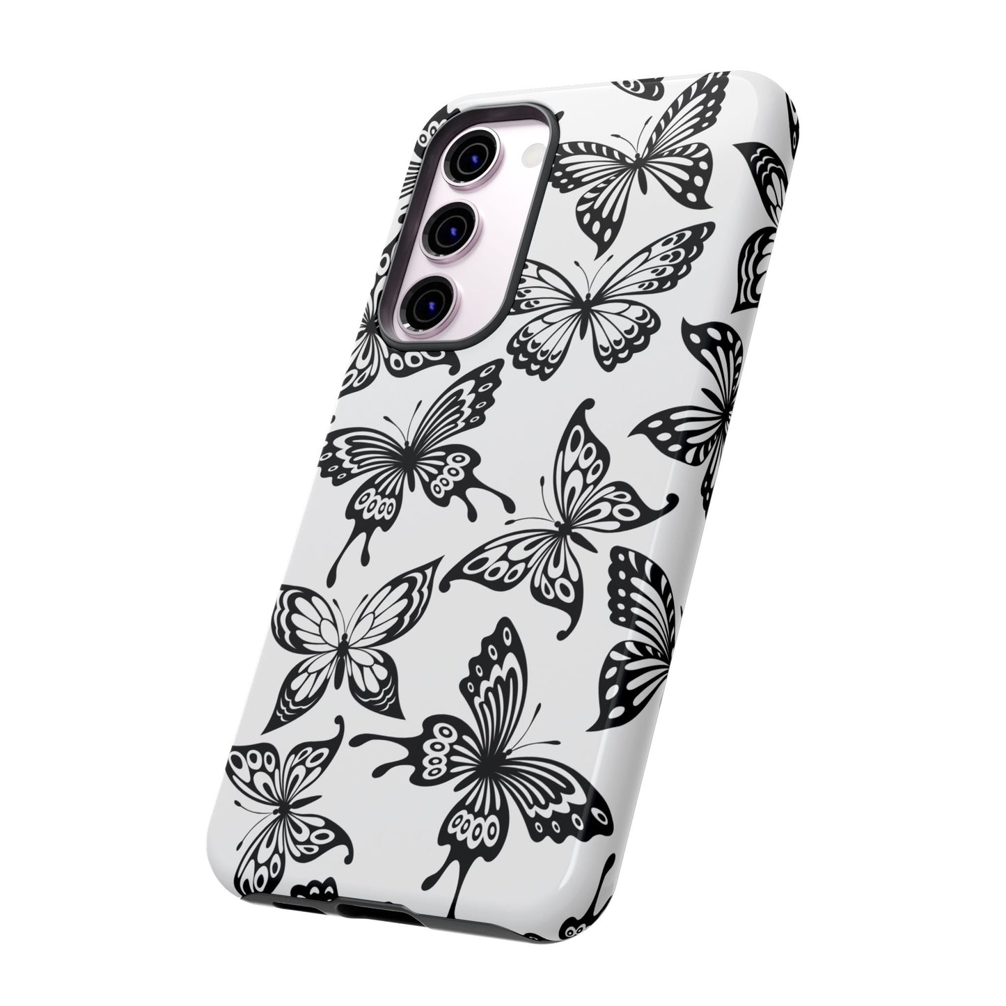 Monochrome Butterfly Pattern Samsung Galaxy  Case – Dual-Layer Protection with Matte Finish