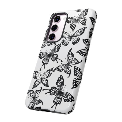 Monochrome Butterfly Pattern Samsung Galaxy  Case – Dual-Layer Protection with Matte Finish
