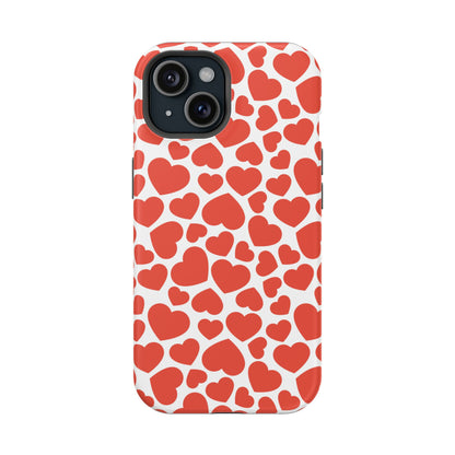 Playful White Hearts on Red MagSafe Case