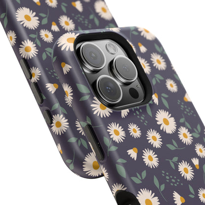 Midnight Daisy MagSafe iPhone Case – Dark Navy Floral Design, Slim and Protective