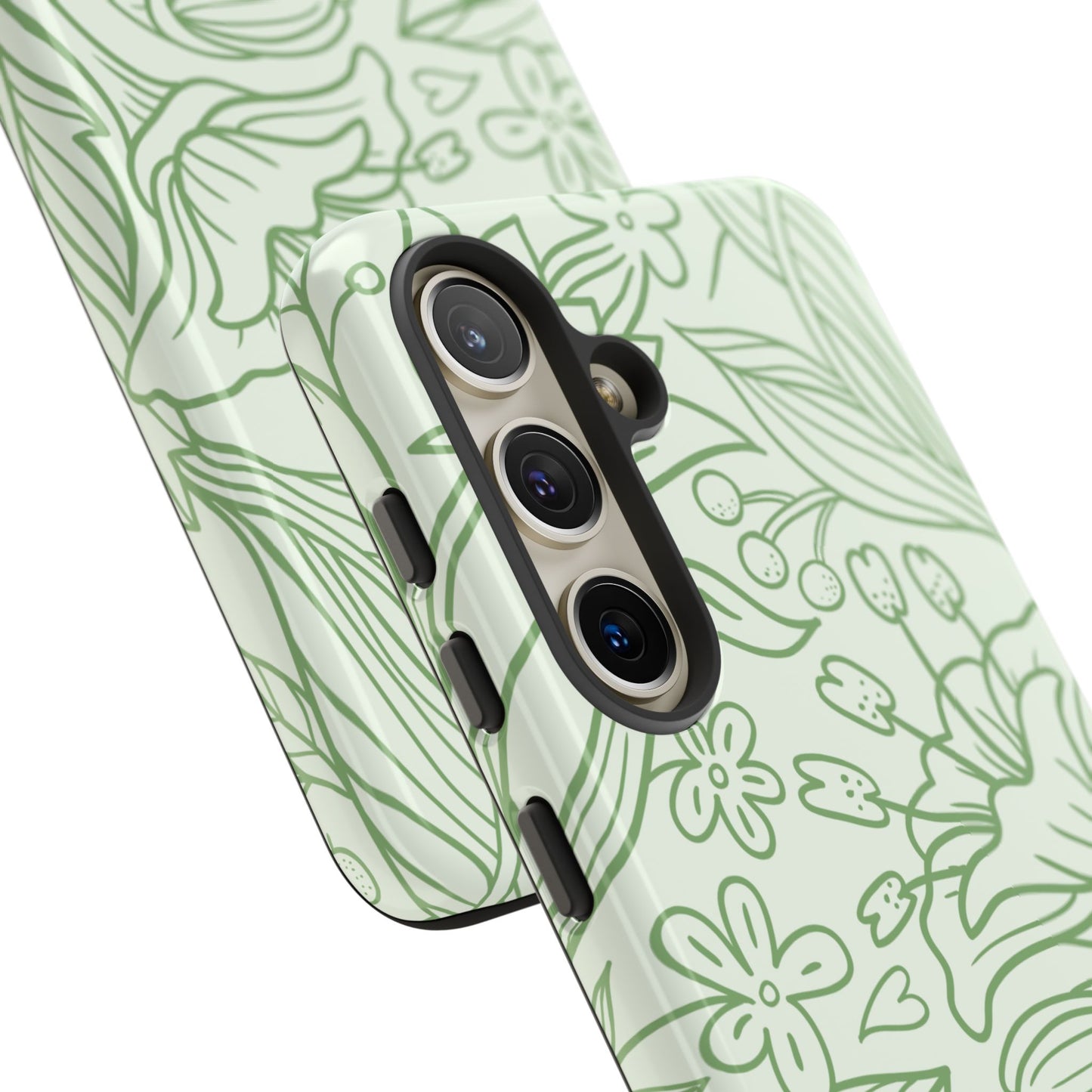 Sage Green Floral Line Art Tough Samsung Galaxy Case – Minimalist Botanical Design with Dual-Layer Protection