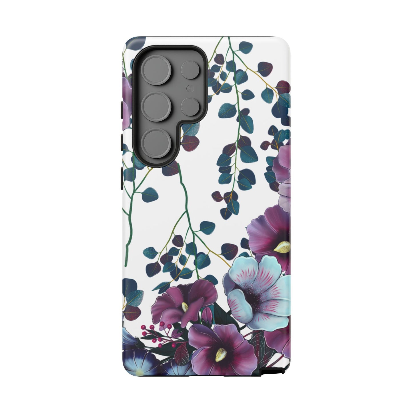 Moody Purple & Teal Floral Samsung Galaxy Series Case – Elegant Botanical Design