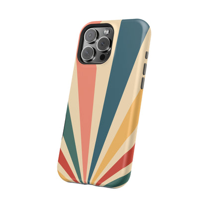 Retro Sunbeam MagSafe iPhone Case – 70s-Inspired Radiating Stripes in Coral, Teal, and Mustard